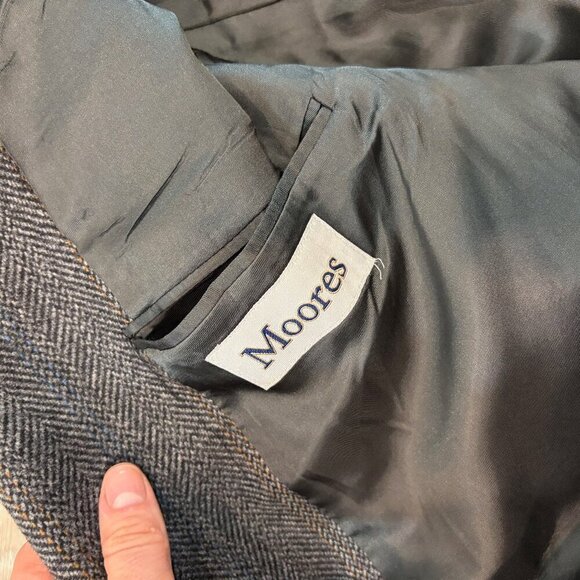 Vintage Moore Tweed Gray Wool Blazer Sports Casual Coat Herringbone Print - Picture 6 of 13